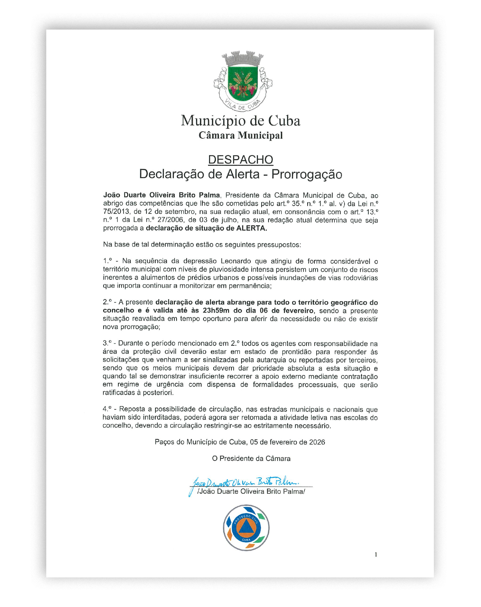 DESPACHO 05 02 26 PRORROGAÇÃO ALERTA WEB